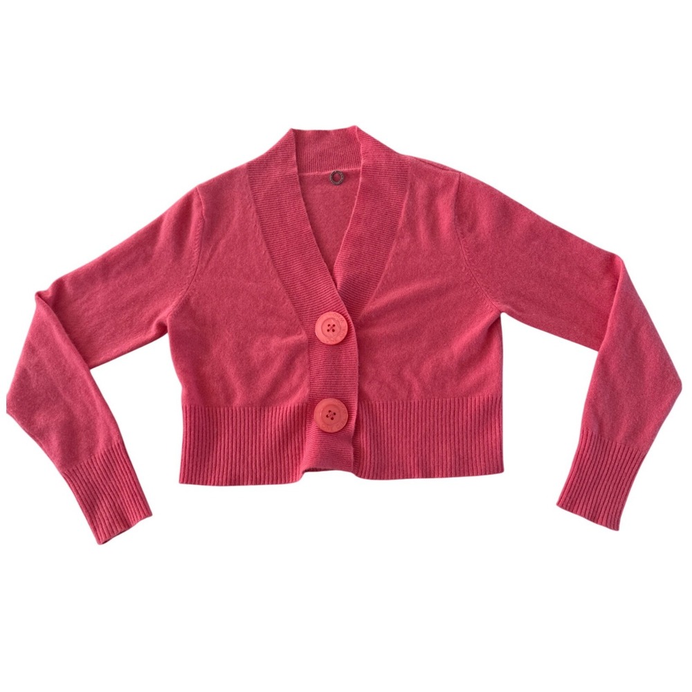 One Girl Who Cardigan Women Medium Pink‎ Coral 100% Cashmere Cropped 19992